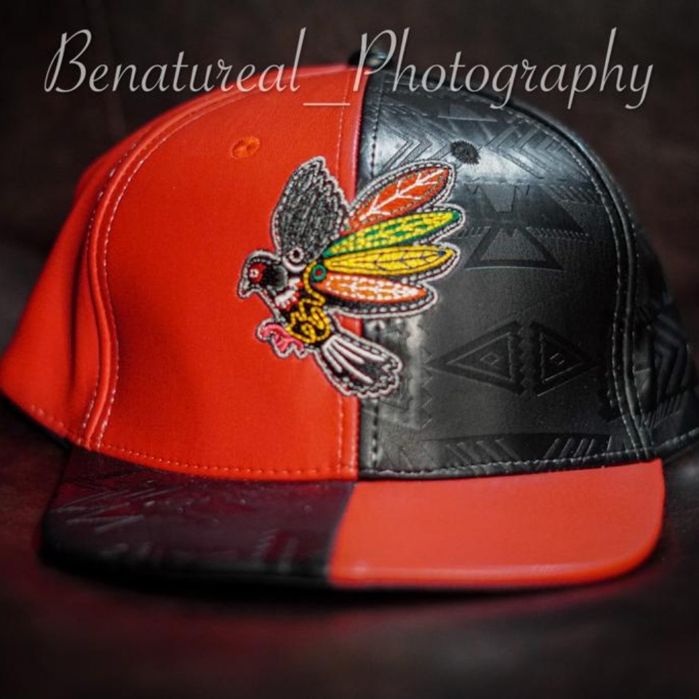 Staple black & red leather snapback
